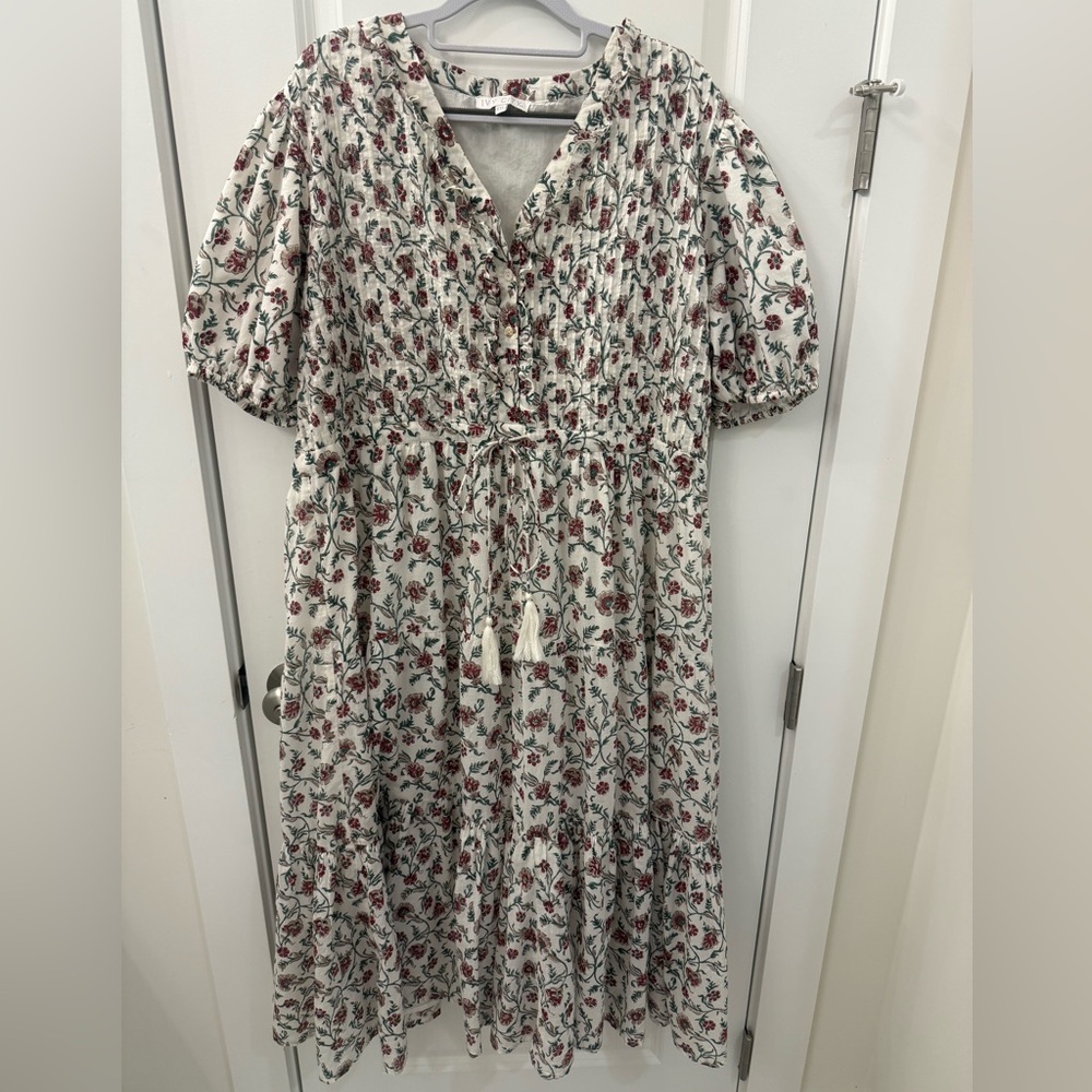 Ivy City Co Floral Dress Puff Sleeve Midi Boho Cottagecore Size XXL 2X